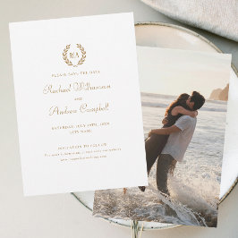 モノグラム写真Save the Date 結婚's金ゴールド白 招待状