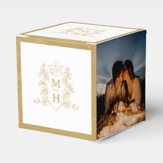 モノグラム冠のクレスト白い金ゴールド写真結婚の フェイバーボックス (正面サイド)