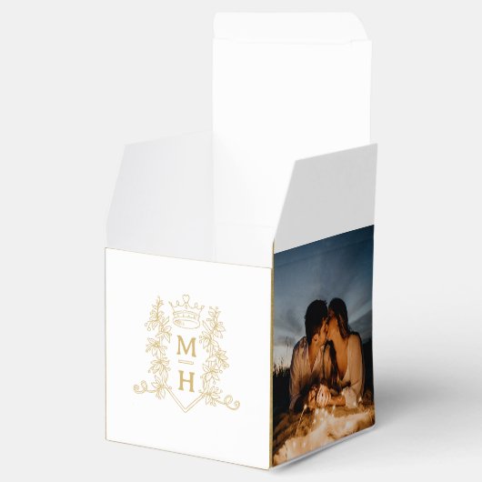 モノグラム冠のクレスト白い金ゴールド写真結婚の フェイバーボックス (オープン)