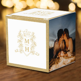 モノグラム冠のクレスト白い金ゴールド写真結婚の フェイバーボックス