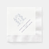 モノグラム冠の白い銀結婚紫 縁ありカクテルナプキン (正面)