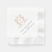 モノグラム冠クラウンホワイトローズ結婚金ゴールド 縁ありカクテルナプキン (正面)