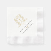 モノグラム冠クラウン白金ゴールド結婚ブラック 縁ありカクテルナプキン (正面)