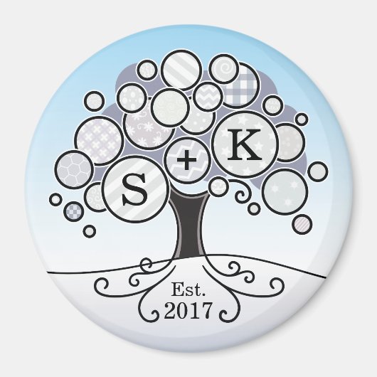 モノグラム冬の結婚式パッチワークパターンツリー マグネット (正面)