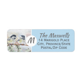 モノグラム冬の鳥のシーン差出人住所ラベル ラベル