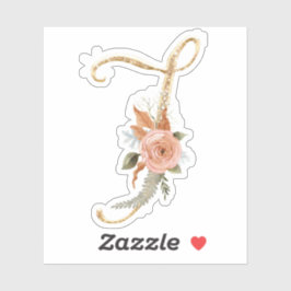 モノグラム初期Jゴールドグリッターピーニーローズフローラル シール