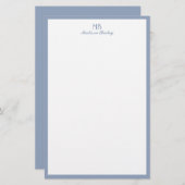 モノグラム加飾タイポグラフィダスティブルーポートレート 便箋 (正面/裏面)