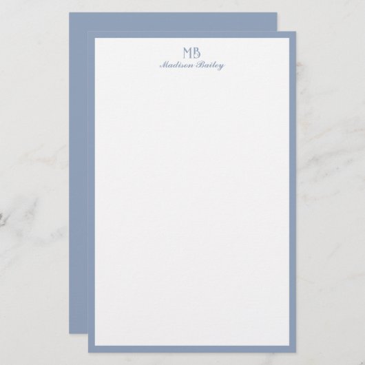 モノグラム加飾タイポグラフィダスティブルーポートレート 便箋 (正面/裏面)
