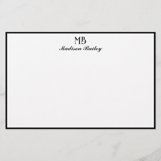 モノグラム加飾タイポグラフィブラック縁ど 便箋 (正面)
