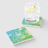 モノグラム勾配シアン緑航海の抽象芸術 ストーンコースター (横)