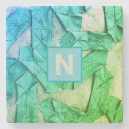 モノグラム勾配シアン緑航海の抽象芸術 ストーンコースター