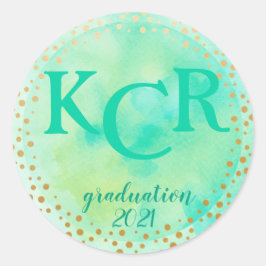 モノグラム卒業年水彩金ゴールドドードル ラウンドシール