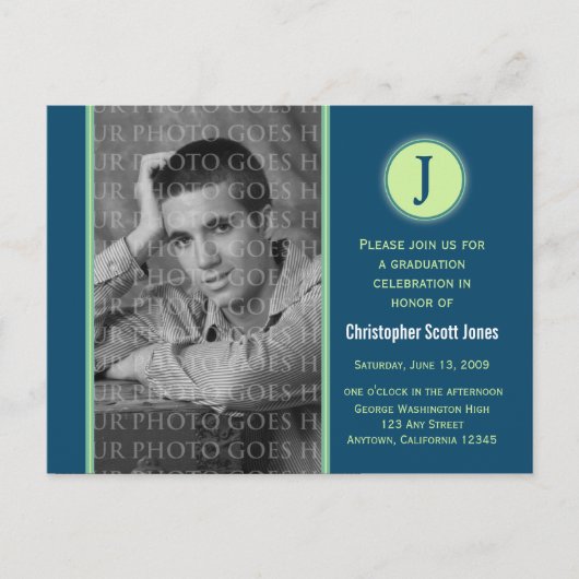 モノグラム卒業発表はがき インビテーションポストカード (正面)