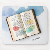 モノグラム古い本イラストレーション水色 マウスパッド (正面)