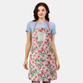 モノグラム名さくらんぼ花の水色フローラ エプロン (着用した状態)