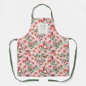 モノグラム名さくらんぼ花の水色フローラ エプロン (正面)