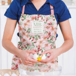 モノグラム名さくらんぼ花の水色フローラ エプロン<br><div class="desc">このモダンデザインは水色ピンクのさくらんぼ花かわいらしの花の模様を特徴とする。文字ボックスの文字を編集してモノグラムと名前でパーソナライズする#personalized #monogram #monogrammed #initial #personalizedgifts #name #gifts #customgifts #aprons #home #kitchenなら格子なら格子なら格子</div>