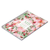 モノグラム名さくらんぼ花の水色フローラ ノートブック (左側)