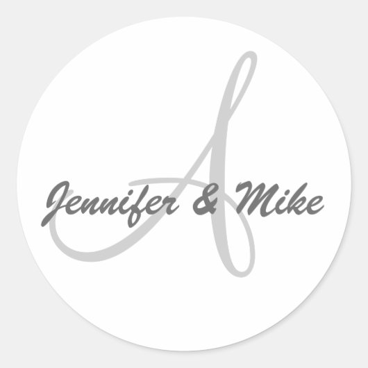 モノグラム名とイニシャルホワイトと外科ステッカー ラウンドシール (正面)