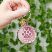 モノグラム名と電話 |バラ金ゴールドラウンドペットタグ キーホルダー (手)