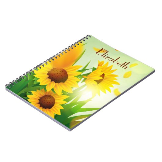 モノグラム名ひまわりの花黄緑 ノートブック (左側)