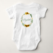 モノグラム名ひまわり花イエローグリーンフローラ ベビーボディスーツ (裏面)