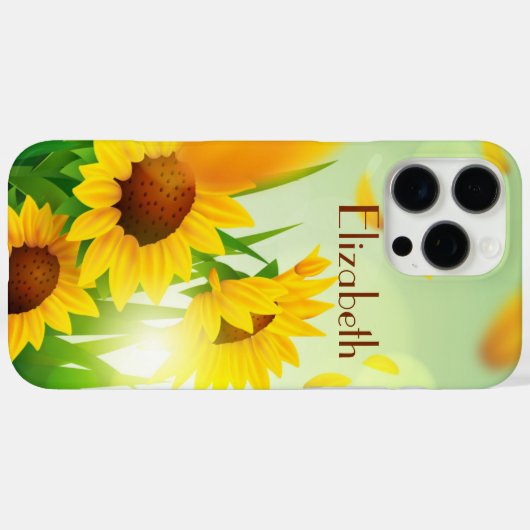 モノグラム名ひまわり花イエローグリーンフローラ Case-Mate iPhoneケース (裏面 (横))