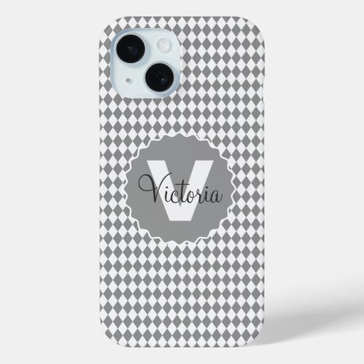 モノグラム名を持つチェッカー盤のグレースケール Case-Mate iPhoneケース (裏面)