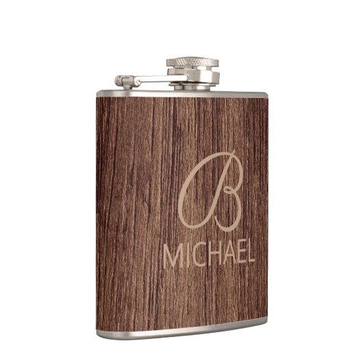 モノグラム名を持つ木目パーソナライズされた材 フラスク (右)