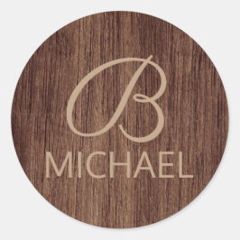 モノグラム名を持つ木目パーソナライズされた材 ラウンドシール
