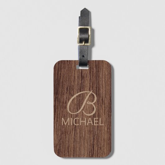 モノグラム名を持つ木目パーソナライズされた材 ラゲッジタグ (正面縦)