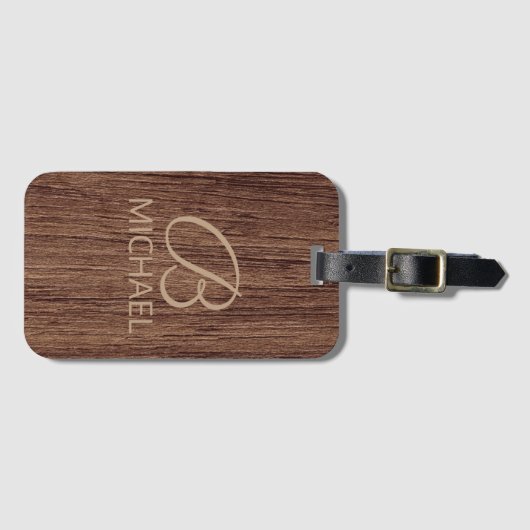 モノグラム名を持つ木目パーソナライズされた材 ラゲッジタグ (正面横)