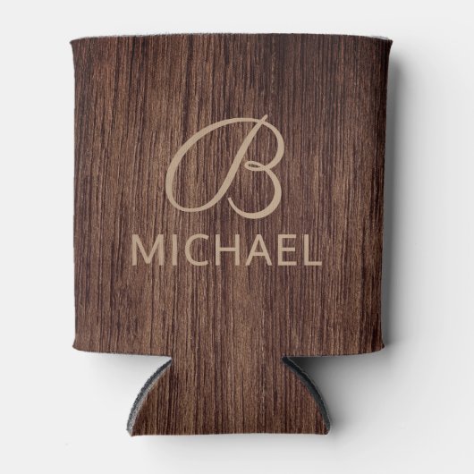 モノグラム名を持つ木目パーソナライズされた材 缶クーラー (正面)