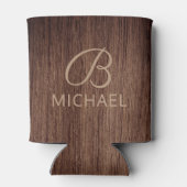 モノグラム名を持つ木目パーソナライズされた材 缶クーラー (裏面)