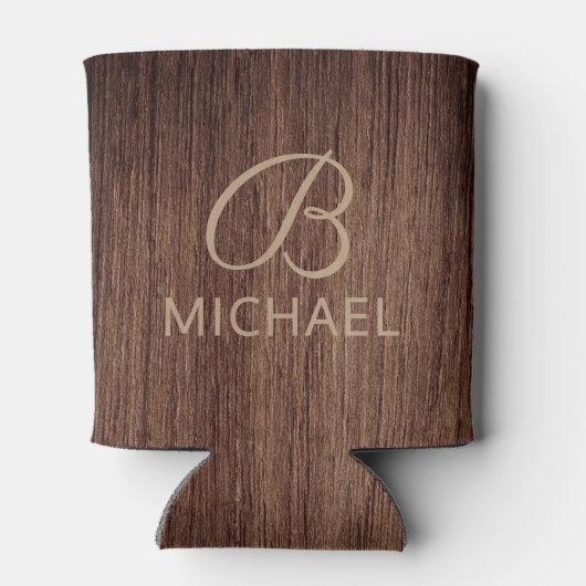 モノグラム名を持つ木目パーソナライズされた材 缶クーラー (裏面)