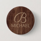 モノグラム名を持つ木目パーソナライズされた材 缶バッジ (正面)