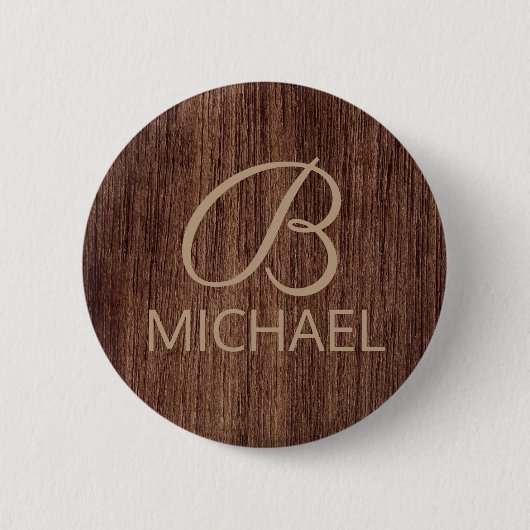 モノグラム名を持つ木目パーソナライズされた材 缶バッジ (正面)