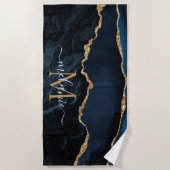 モノグラム名アガテネイビーブルー金ゴールドビーチタオル ビーチタオル (正面)