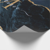 モノグラム名アガテネイビーブルー金ゴールド大理石ギフト ラッピングペーパー (角)