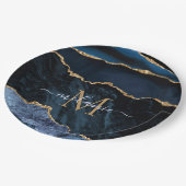 モノグラム名アガテネイビーブルー金ゴールド紙プレート ペーパープレート (アングル)