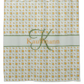 モノグラム名イニシャルイエローグリーンフローラ シャワーカーテン (正面)