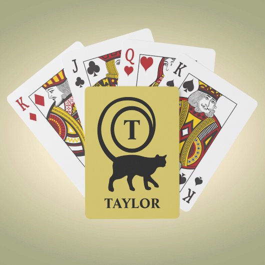 モノグラム名イニシャルキティキャットラバー金ゴールドブラック トランプ