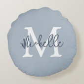 モノグラム名イニシャルスクリプトダスティブルー ラウンドクッション (裏面)