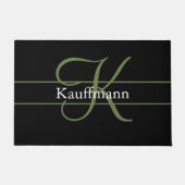 モノグラム名イニシャルスクリプトブラックグリーンホワイト ドアマット (正面)