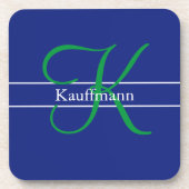 モノグラム名イニシャルスクリプトブルーグリーンホワイト コースター (正面)