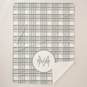 モノグラム名イニシャルセージピンクプレイドパターン シェルパブランケット