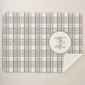 モノグラム名イニシャルセージピンクプレイドパターン シェルパブランケット (正面(横))