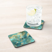 モノグラム名イニシャルターコイズグリーン金ゴールド大理石 コースター (右側)