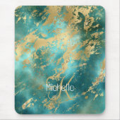 モノグラム名イニシャルターコイズグリーン金ゴールド大理石 マウスパッド (正面)