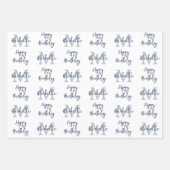 モノグラム名イニシャルパターンハッピーバースデー青 ラッピングペーパーシート (正面3)